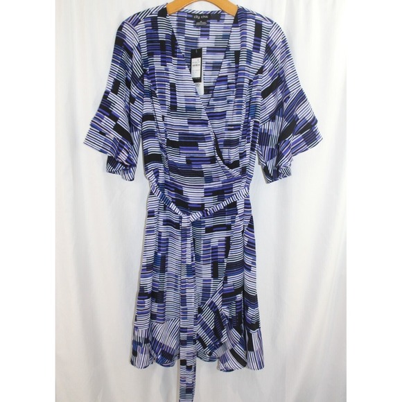 City Chic Dresses & Skirts - City Chic Isabella Hypnotize Print Tie Waist Faux Wrap Ruffle Dress XS/14 NWT
